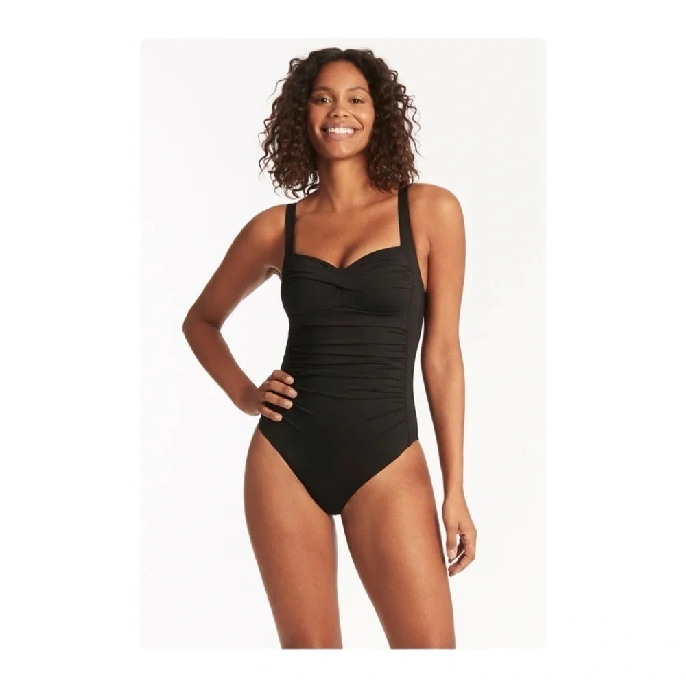Sea Level Eco Essentials Twist Front One Piece in Black NWT